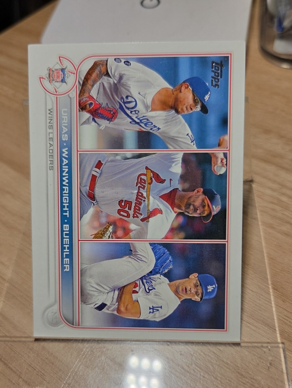 2022 Topps Baseball NL Wins Leaders Urias/Wainwright/Buehler